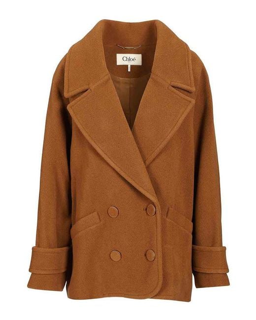 Chloé Brown Short Double-Breasted Wool Coat