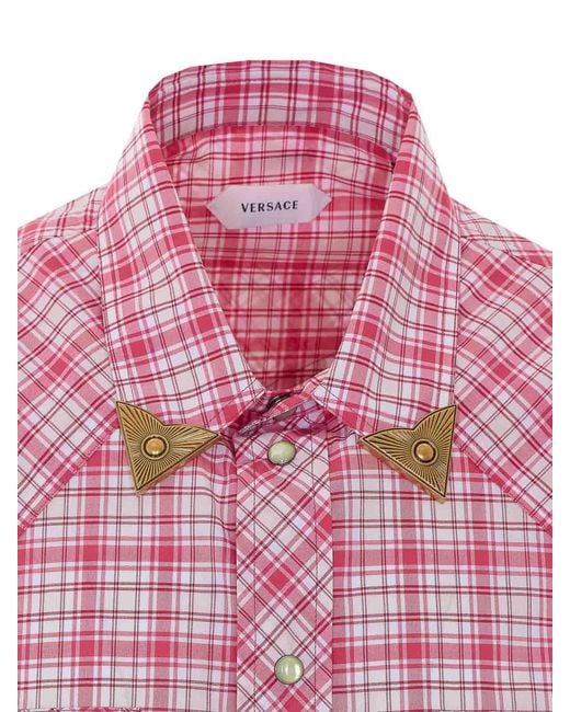 Versace Pink And Informal Check Shirt for men