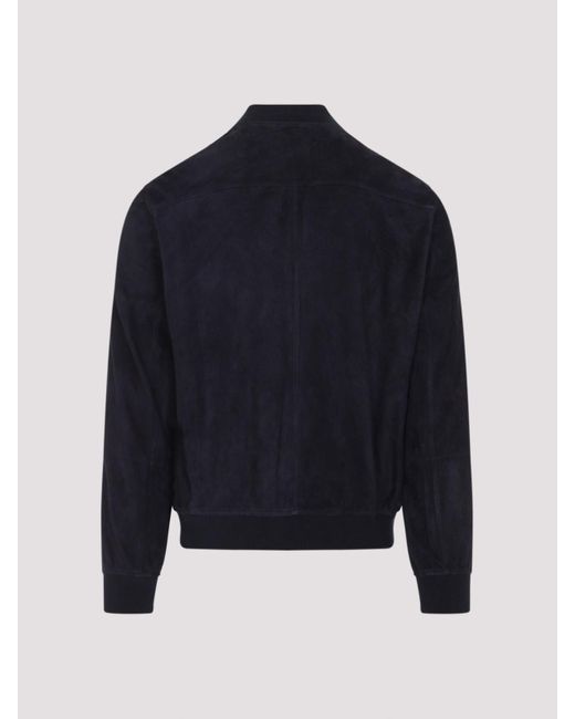 Brunello Cucinelli Blue Suede Leather Jacket for men