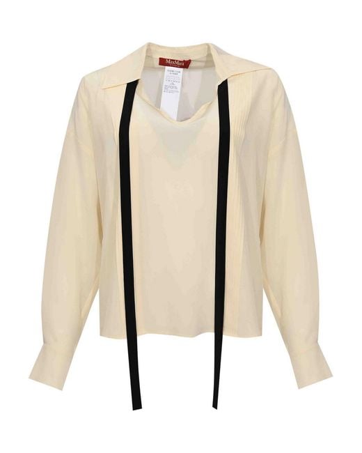 Max Mara Natural Mstcolono Silk Blouse With Bow Tie