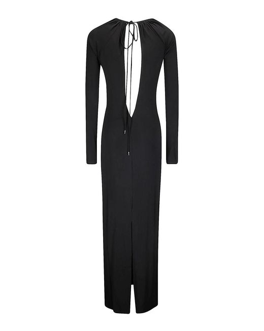 MARINE SERRE Black Draped Jersey Ls Long Dress
