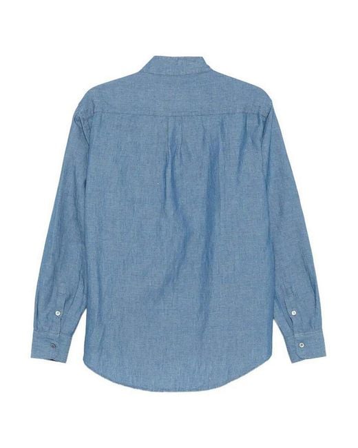 Drumohr Blue Korean-Neck Shirt for men