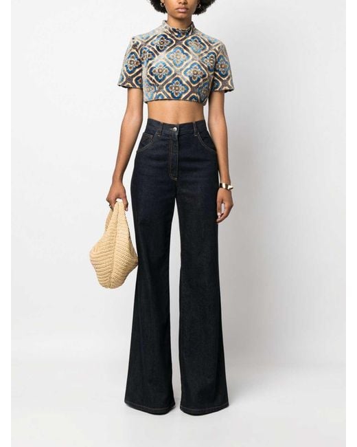 Etro Blue Printed Cropped Top