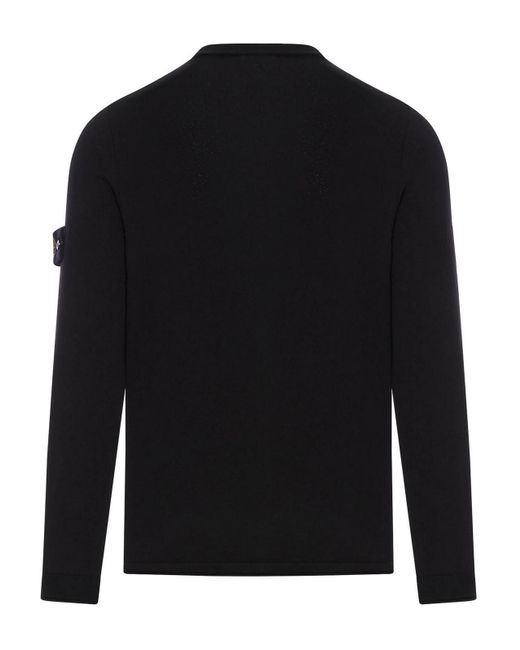 Stone Island Black Wool Sweater With Compass Logo for men