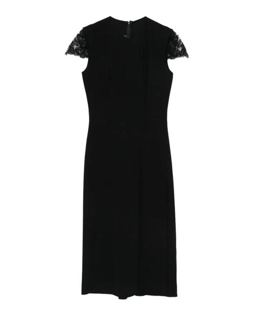 Ermanno Scervino Black Fitted Midi Dress With Lace Cap Sleeves
