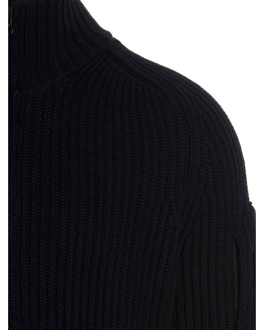 C P Company Blue Ribbed Wool Sweater for men