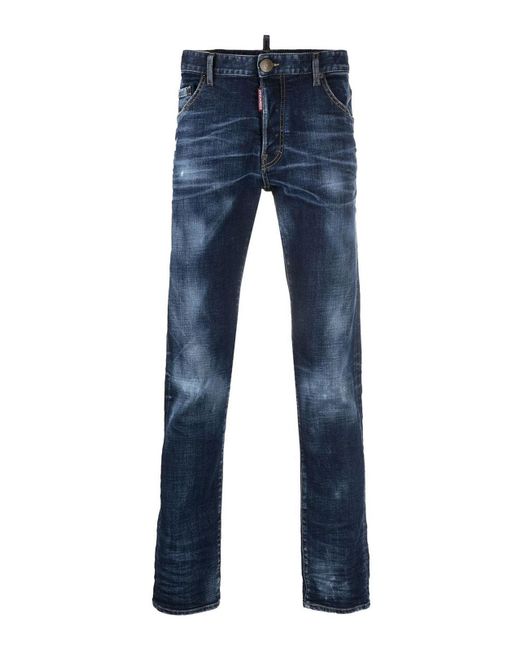 DSquared² Blue Logo-patch Straight-leg Jeans for men