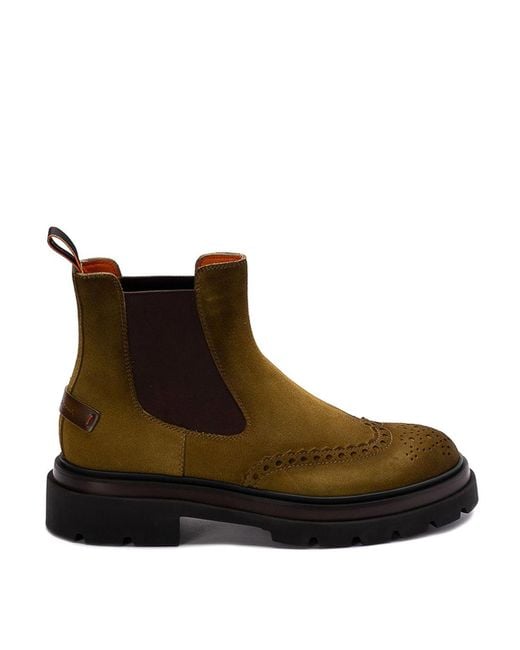 Santoni Brown Leather Logo-Patch Chelsea Boots for men