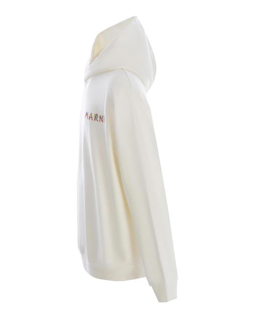 Marni White Hooded Sweatshirt Made Of Cotton for men