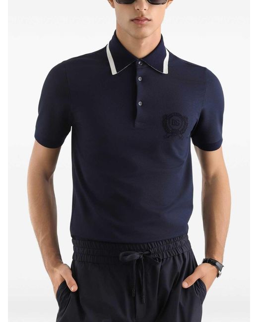 Dolce & Gabbana Blue Embroidered-Logo Polo Shirt for men