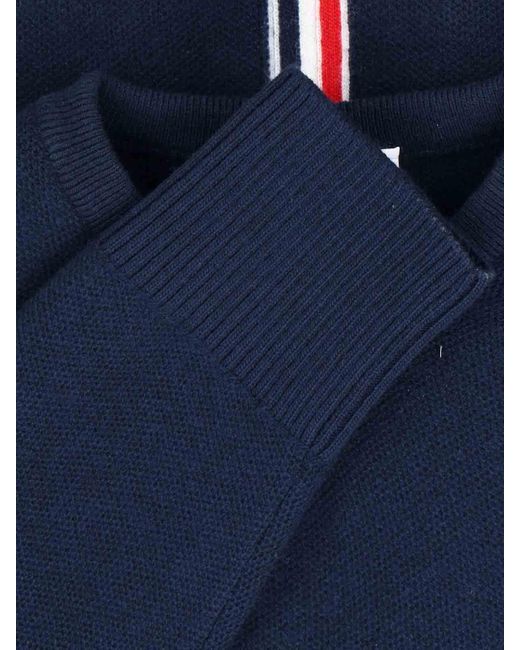 Thom Browne Blue Virgin Pique Tricolor Band Crewneck Sweater for men