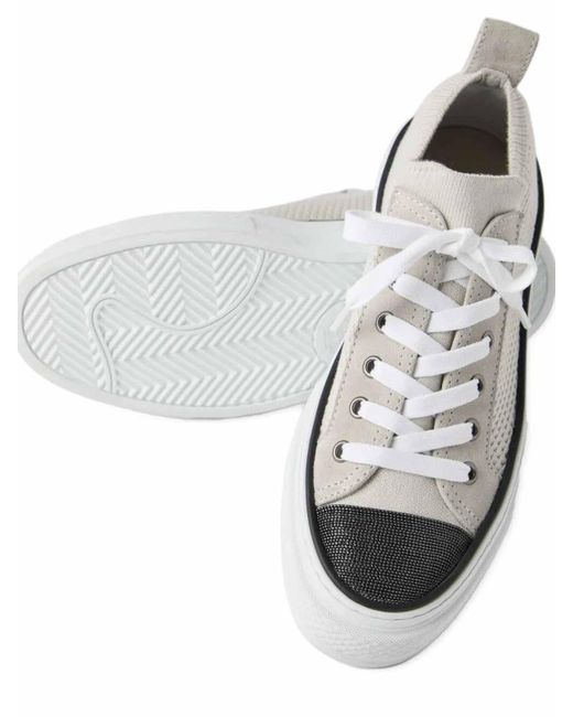 Brunello Cucinelli White Knitted Lace-Up Sneakers
