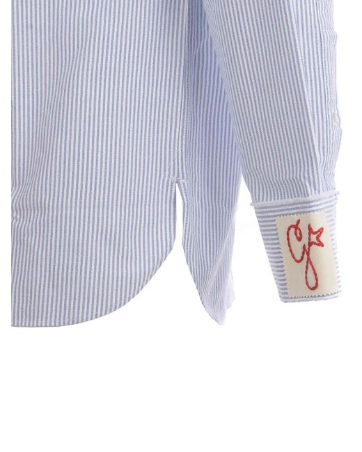 Golden Goose Deluxe Brand Blue Logo Patch Striped Cotton Shirt With Pocket for men