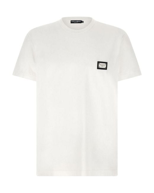 Dolce & Gabbana White Logo Plate T-Shirt for men