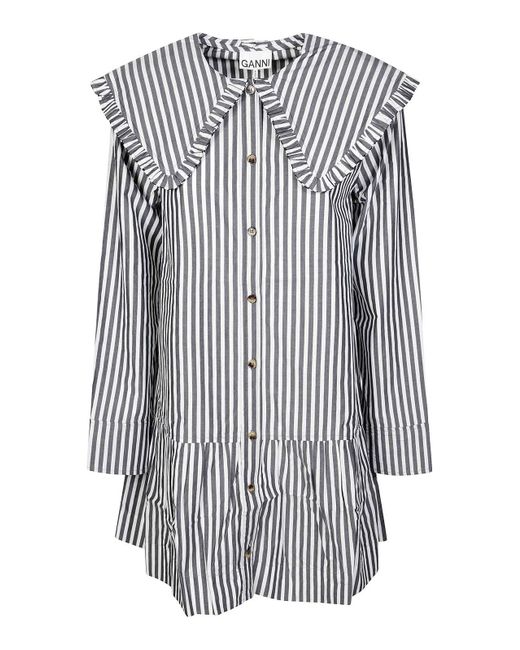 Ganni Multicolor Mini Robe À Grand Col Chemise
