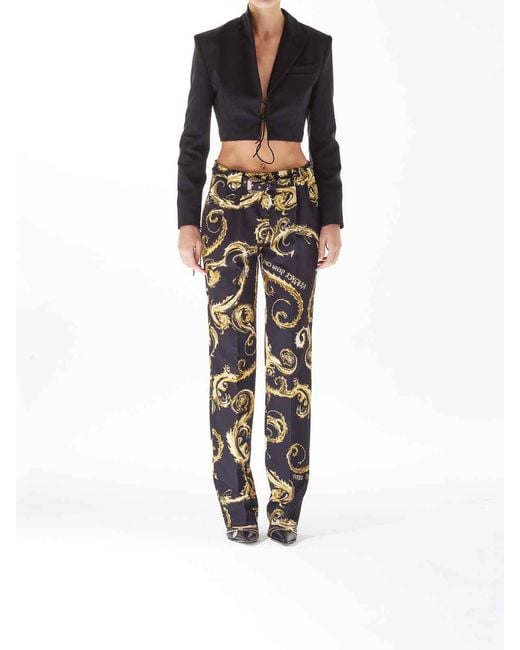 Versace Jeans Couture Black Cady Baroque Trousers