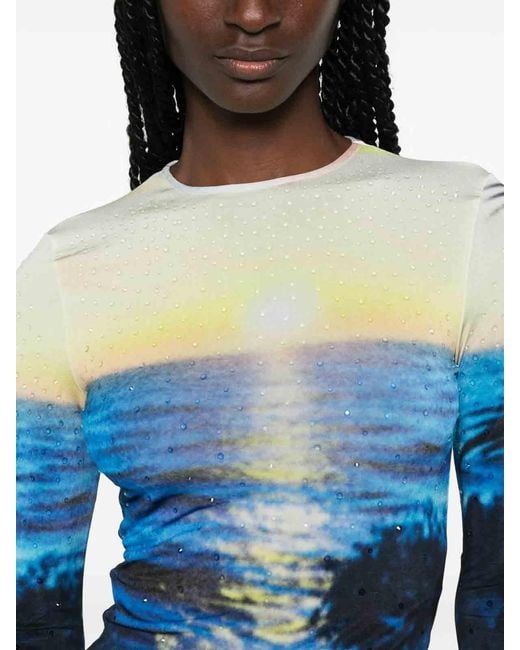 Rabanne Blue Tropical Print T-Shirt