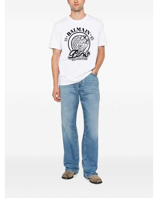 Balmain White Quilted Flock T-Shirt for men