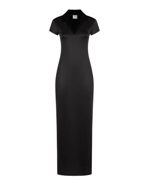 Courreges Black V-Neck Logo-Embroidered Maxi Dress