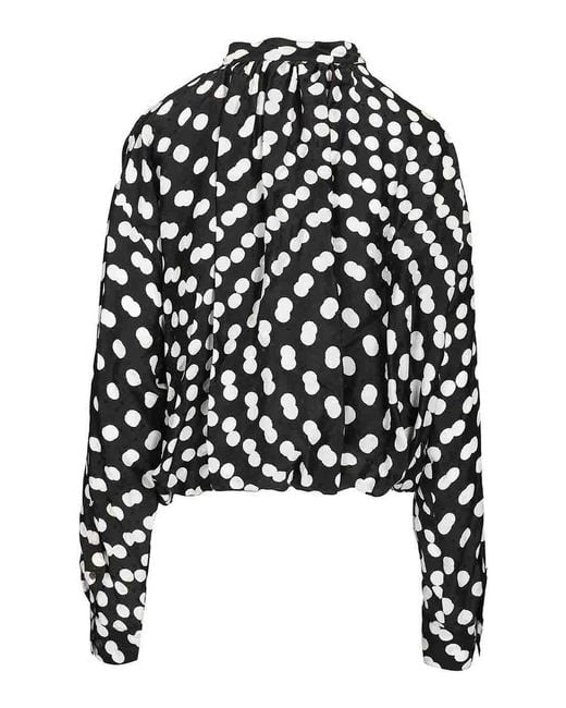 Dries Van Noten Black Polka Dot Jacquard Satin Draped Blouse