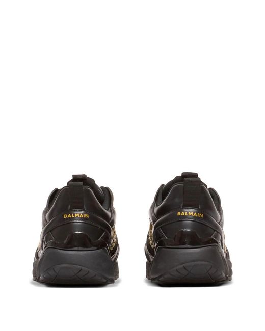 Balmain Black Cosmic Dust Glazed Leather Trainers for men