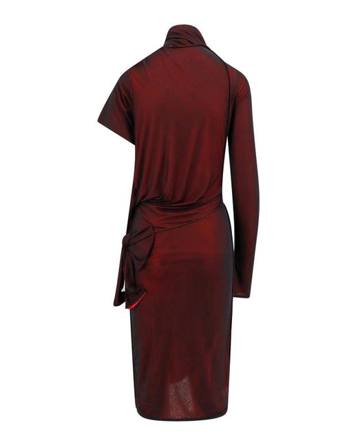 Maison Margiela Red Viscose Dress With Asymmetric Sleeves
