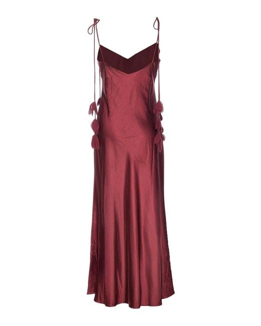Self-Portrait Red Satin Flower Midi Dress