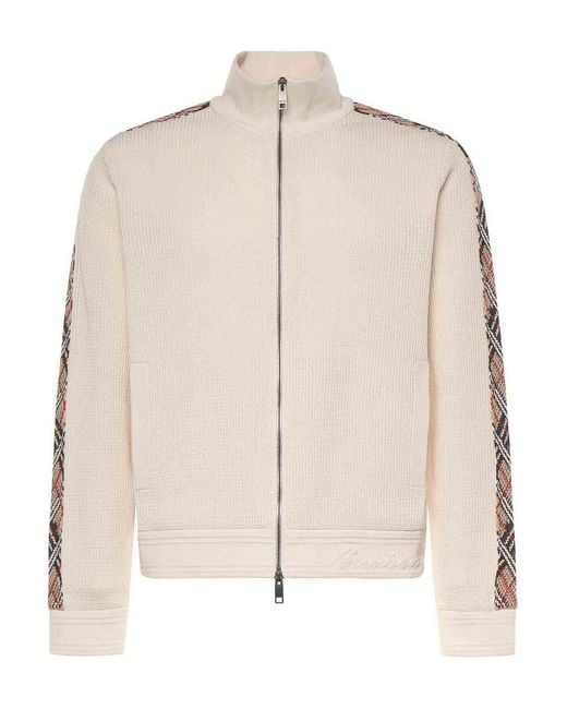 Burberry Natural Cotton Jacket With Check Trim for men