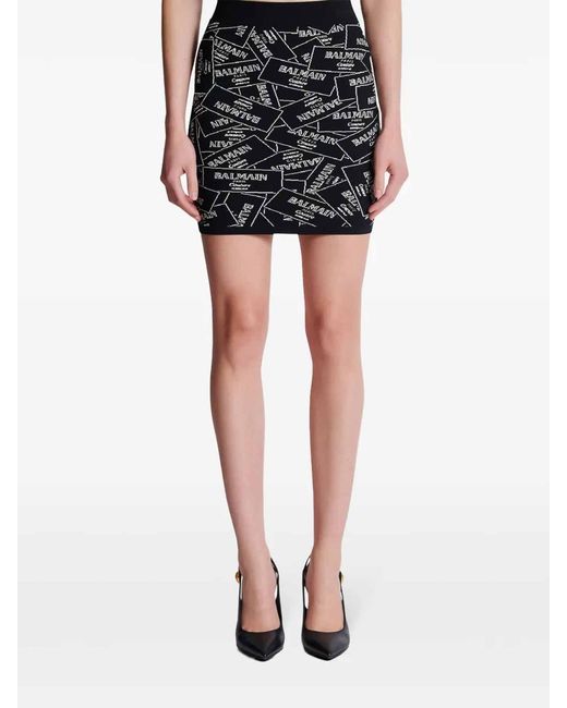 Balmain Black Short Knit Skirt