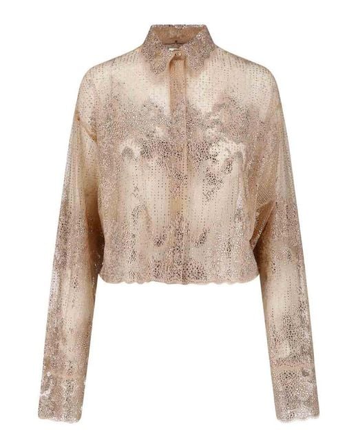 Ermanno Scervino Natural Lace Shirt With Rhinestones