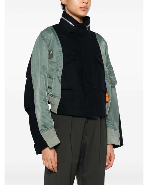 Sacai Black Wool Melton X Nylon Twill Jacket