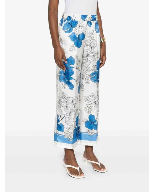 P.A.R.O.S.H. Blue Serenella Floral Print Wide-Leg Trousers