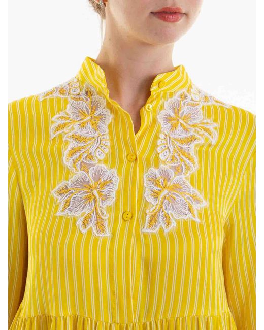 Ermanno Scervino Yellow Round Neck Striped Dress