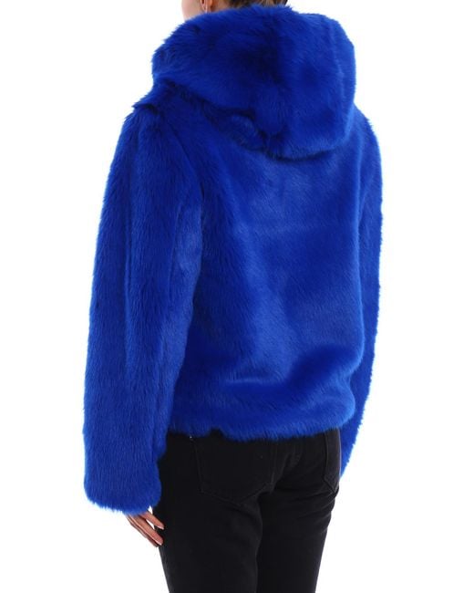 MSGM Blue Faux Fur Hooded Jacket