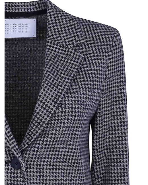 Harris Wharf London Black Stand Up Collar Blazer Patterned Moleskin