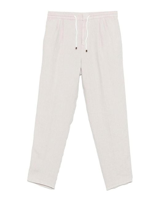 Brunello Cucinelli White Garment-Dyed Leisure Fit Pants for men