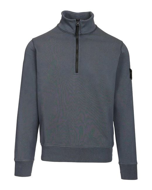 Stone Island Gray Organic Cotton Sweatshirt With Short Zip for men