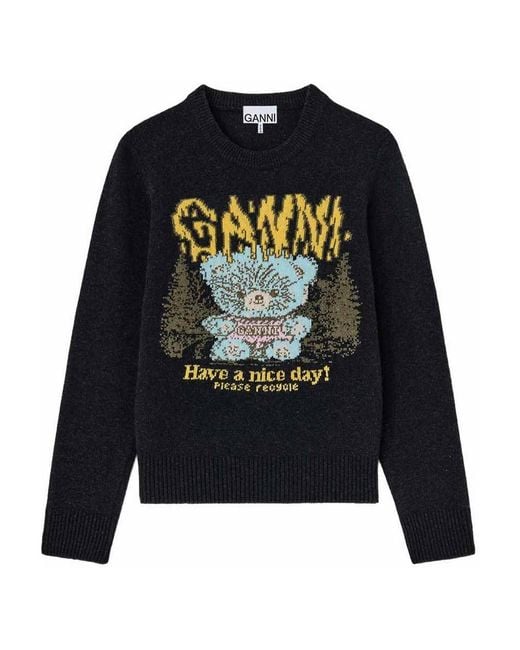 Ganni Blue Teddy Jacquard Knitted Sweater