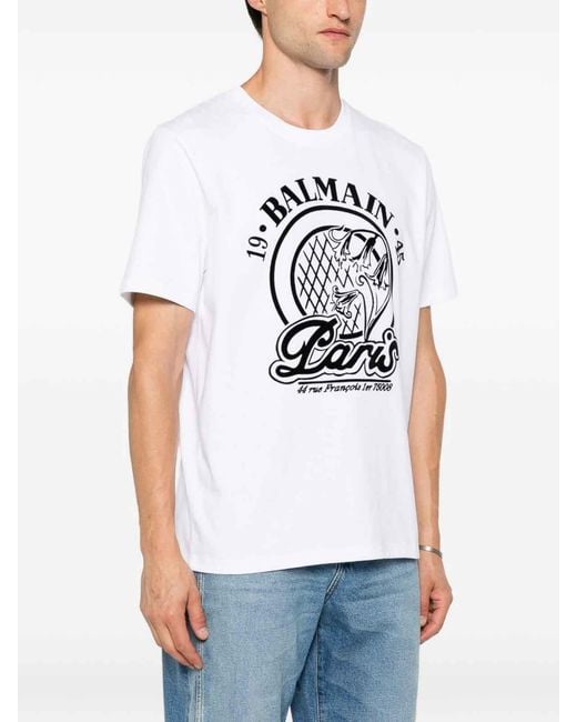 Balmain White Quilted Flock T-Shirt for men