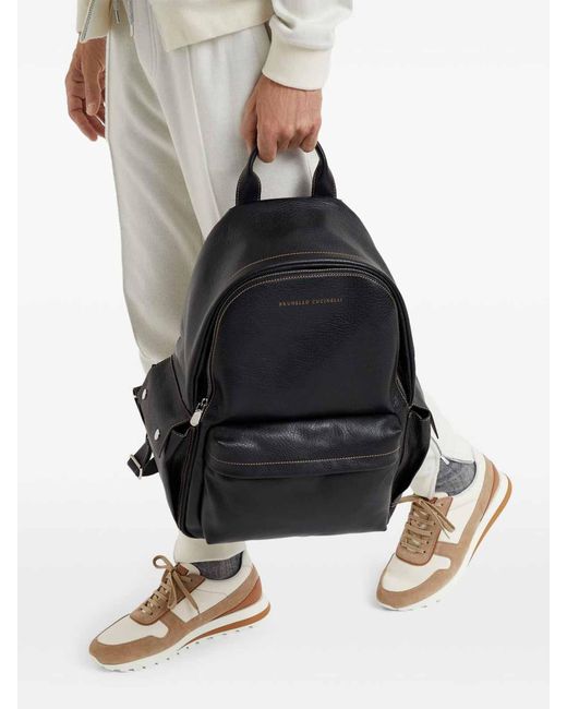 Brunello Cucinelli Black Leather Backpack for men