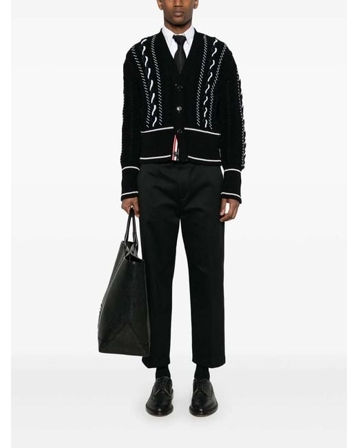 Thom Browne Black Mid-Rise Tapered Chinos for men
