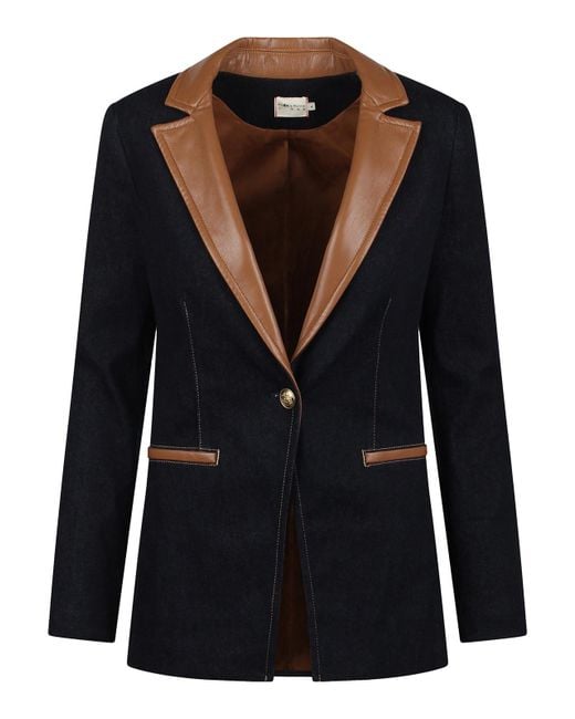 Alice + Olivia Black Breann Long Blazer With Vegan Combination