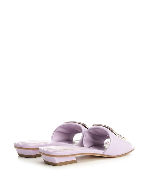 Roger Vivier Pink Belle Vivier Leather Mules