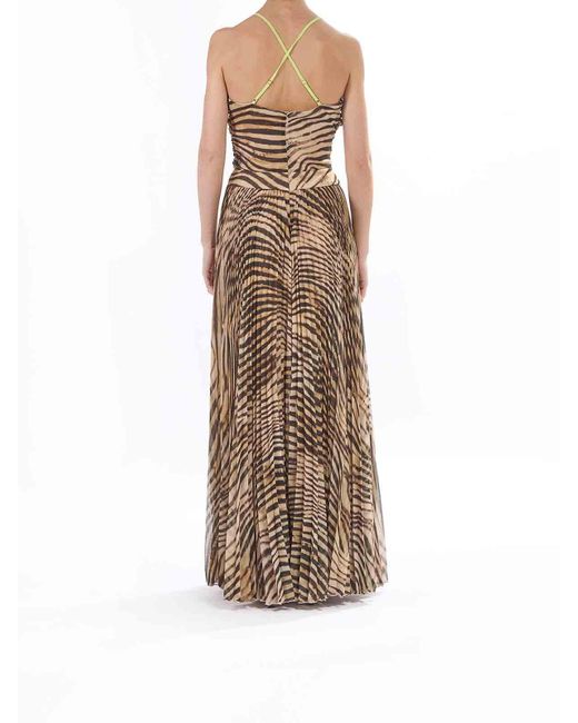 Just Cavalli Natural Long Plisse Dress Dress Georgette Tiger