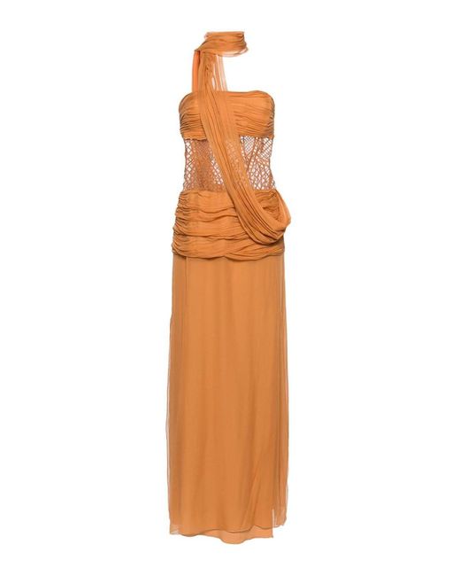 Alberta Ferretti Orange Lace Detail Dress