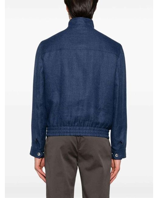 Brunello Cucinelli Blue Bomber Jacket for men