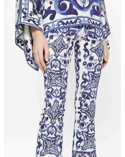 Dolce & Gabbana Blue Majolica Print Cropped Pants