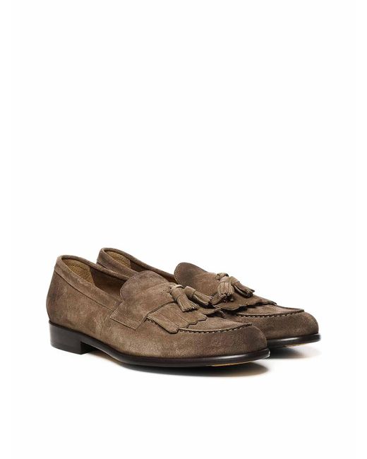 Doucal's Brown Suede Moccasin With Tassels And Fringe for men