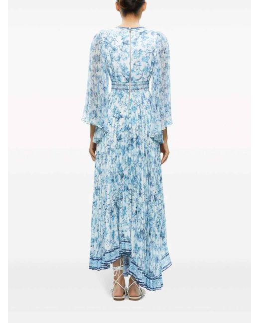 Alice + Olivia Blue Sion Floral Pleated Maxi Dress