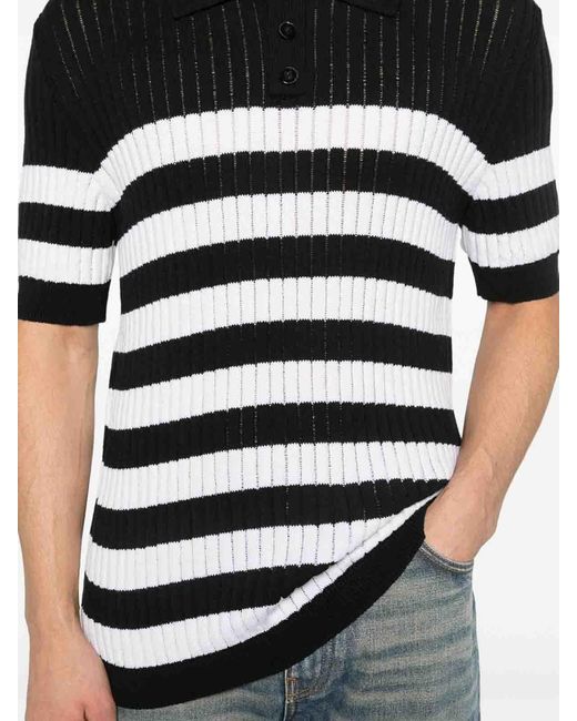 Balmain Black Striped-Pattern Polo Shirt for men